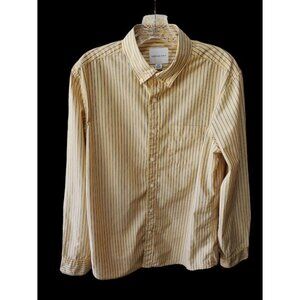 American Eagle Mens Yellow & Blue Striped Button-Up Shirt Long-Sleeve Med